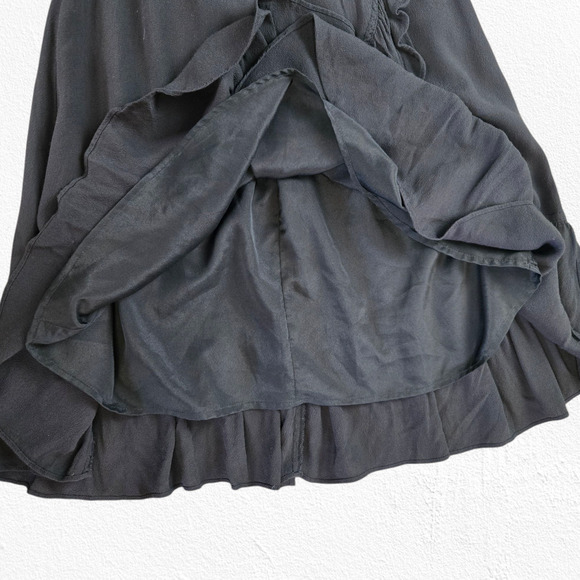 J.Crew Black Crepe Ruffle Hem V Neck Knee Length Flounce Wrap Dress Size 0 - Picture 5 of 9